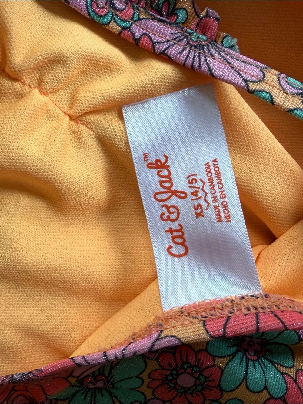 Cat & Jack Yellow Orange Floral Ruffle-Shoulder One-Piece Swim
